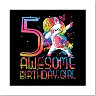 awesome dabbing unicorn birthday 5 year old Girl 5th B-day Posters and Art